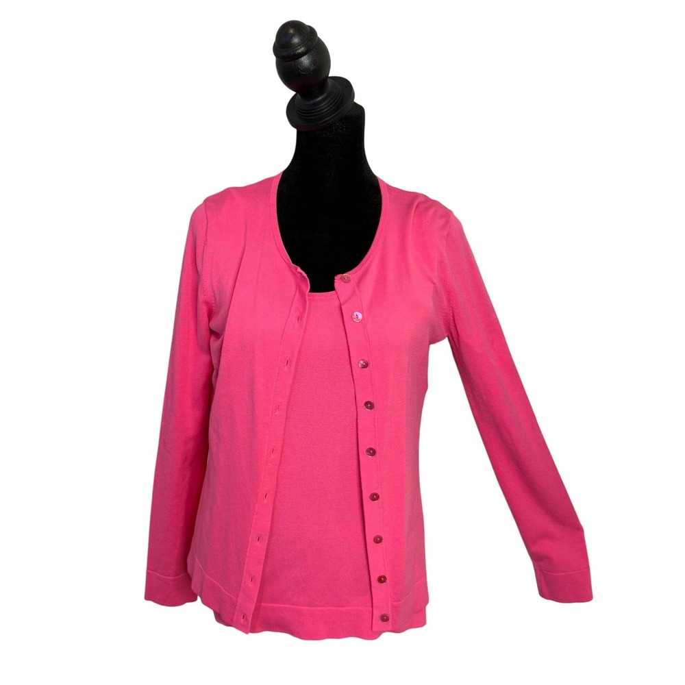 Preppy Cardigan Shell Twin Set Womens S Pink Silk Blend Knit 2 Piece Casual Knit